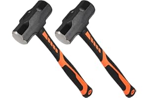 ZEONHEI 2 PCS 4lb Sledge Hammer, 14.5 Inch Heavy Duty Crack Hammer with Forged Steel Head and Shock Reduction Fiberglass Handle, 4 Pound Club Hammer for Demolition Work