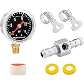 MEASUREMAN 0-15 Psi Glycerin Filled Fuel Pressure Gauge, 1.5” Dial, 304 Stainless Steel Case, 1/8” NPT Lower Mount, with 3/8”