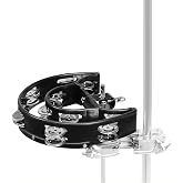 Half Moon Hi Hat Tambourine with Mounting Bracket Double Row Jingles Hand Bells Percussion for Drum Set and Live Performance