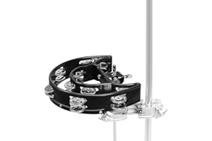 Half Moon Hi Hat Tambourine Drum Set Hand Bell Rattle Loose Double Row Bells with Mounting Bracket for Drummers