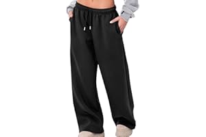 GOHRSHA Women Fleece Lined Wide Leg Sweatpants - Drawstring Elastic Waisted Barrel Pants Loose Casual Lounge Travel Pants