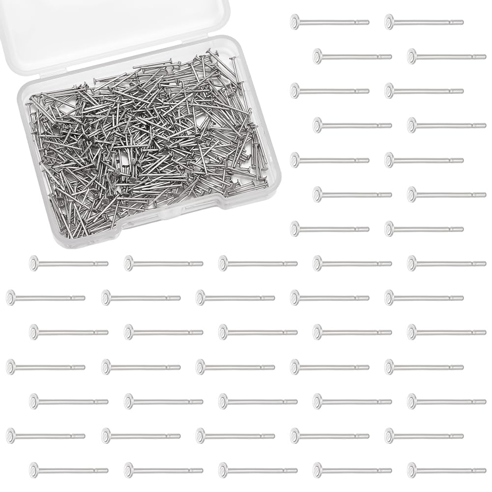 UNICRAFTALE Earring 400Pcs Posts Flat Pad Stud 2mm Stainless Steel Blank Tray Findings for Jewelry Making and DIY