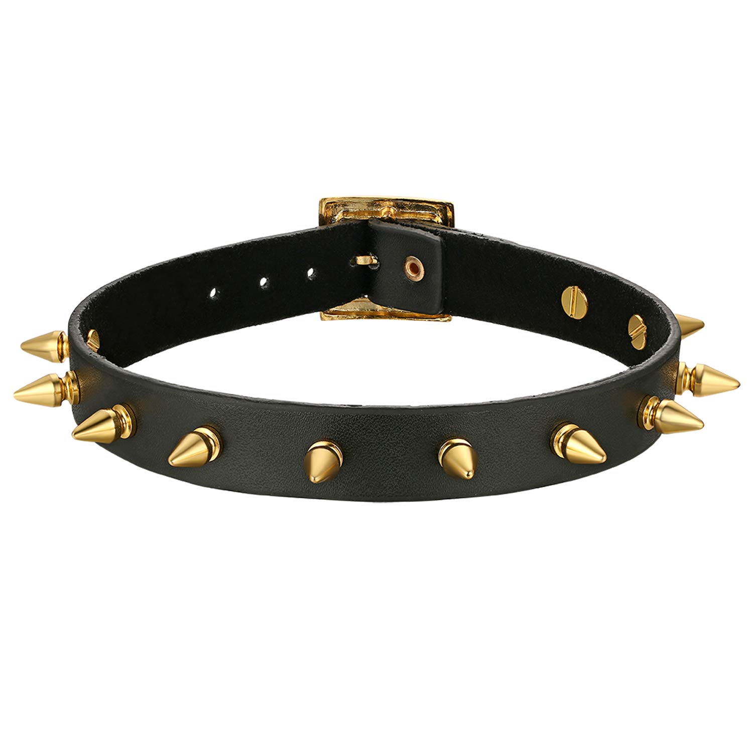 Cupimatch Leather Choker Chain Rivets Collar Necklace Gothic Punk Spike Lace Adjustable Leather Collar Chain for Women Men Black Gold