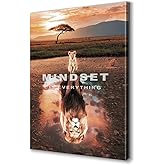 Mindset Is Everything Wall Art Lion Motivational Canvas Wall Art Posters Prints 1 Pieces Inspirational Quote Painting for Office Bedroom Decor (12×18inch)