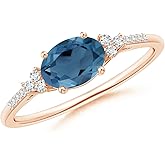 Angara Natural London Blue Topaz Ring for Women | Oval Shape Blue Topaz Diamond Side Stone Ring in 14K Solid Gold/Silver