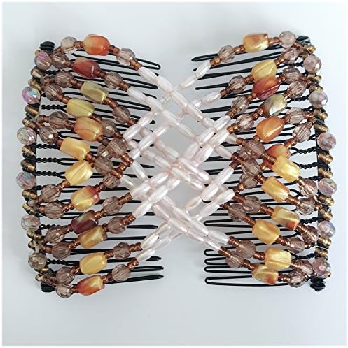 Casualfashion 24 Colors Ez Stretch Hair Comb Magic Hand-beaded Hair Styling Combs Clips (Coffee-B)