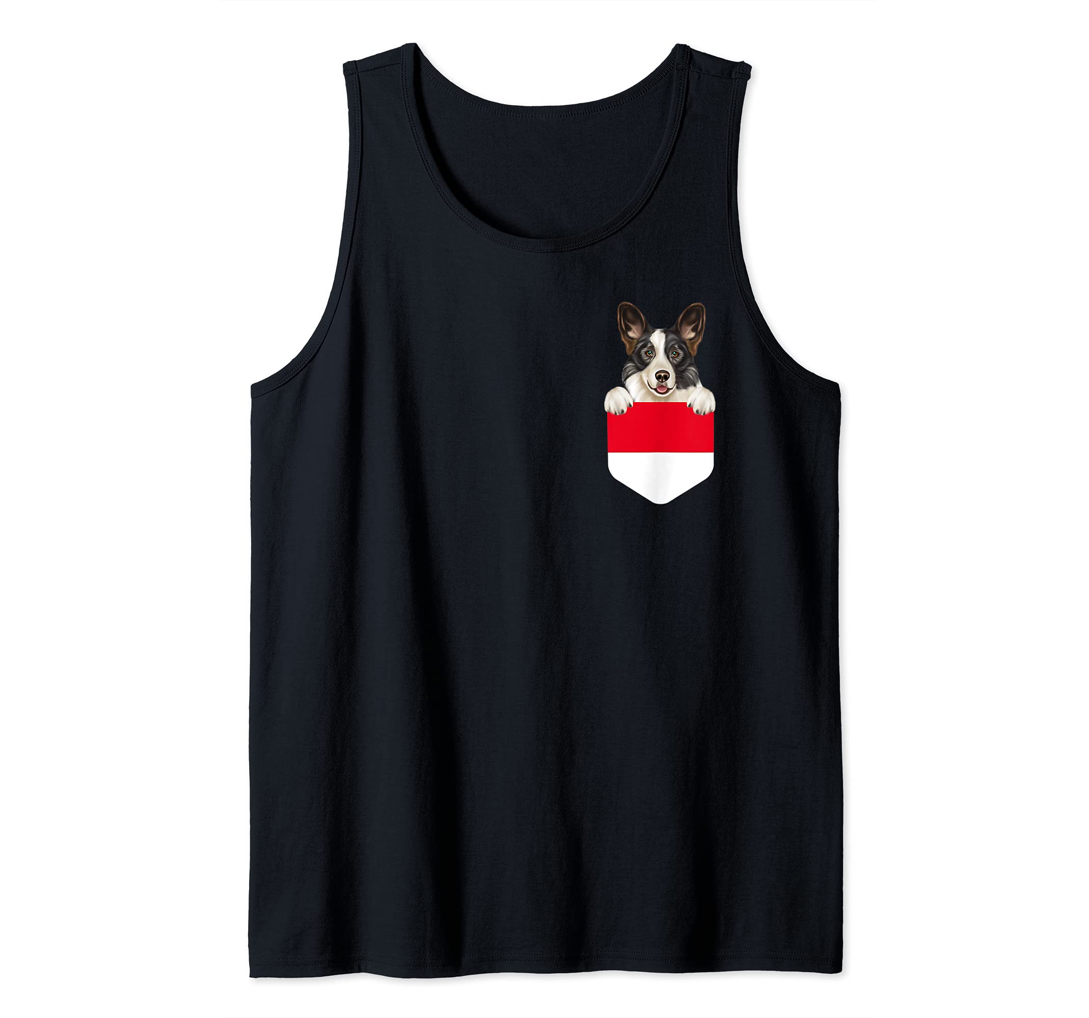 Indonesia Flag Cardigan Welsh Corgi Dog In Pocket Tank Top