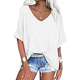 UNCLECAT Women's V Neck Oversized T-Shirts Summer Short Sleeve Shirts Loose Casual Tops Tee