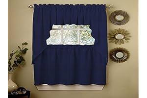 Sweet Home Collection Opaque Rib Cord Kitchen Curtains Swag Pair, Ribcord Navy