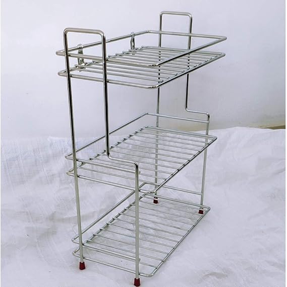 METAL WORLD Stainless Steel Multipurpose 3Tier Kitchen Rack/Storage