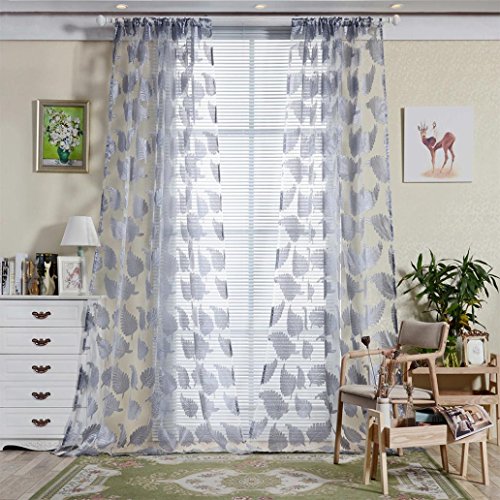 Feather Sheer Windows Curtain LINGERY 1PC 200X100CM (L x W)Tulle Window Treatment Voile Drape Valance Panel Fabric Various color (Gray)