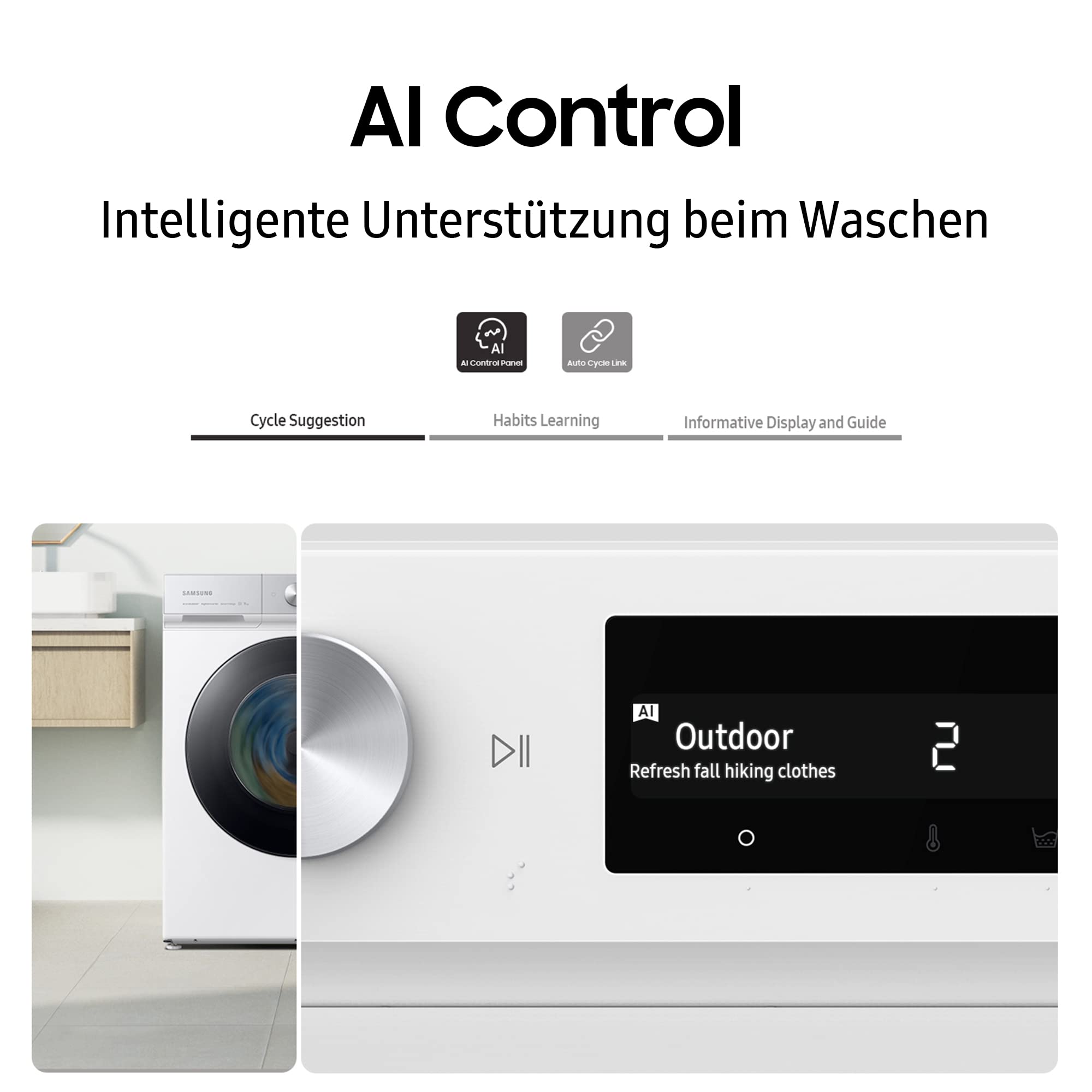 Samsung WW90DG6U25LBU2 Waschmaschine, 9 kg, 1.400 U/min, Extra energiesparend, EEK: A (-10%), AI Ecobubble, SuperSpeed 39 Min, AI Control, SmartThings App und AI Energy Mode, Schwarz 5