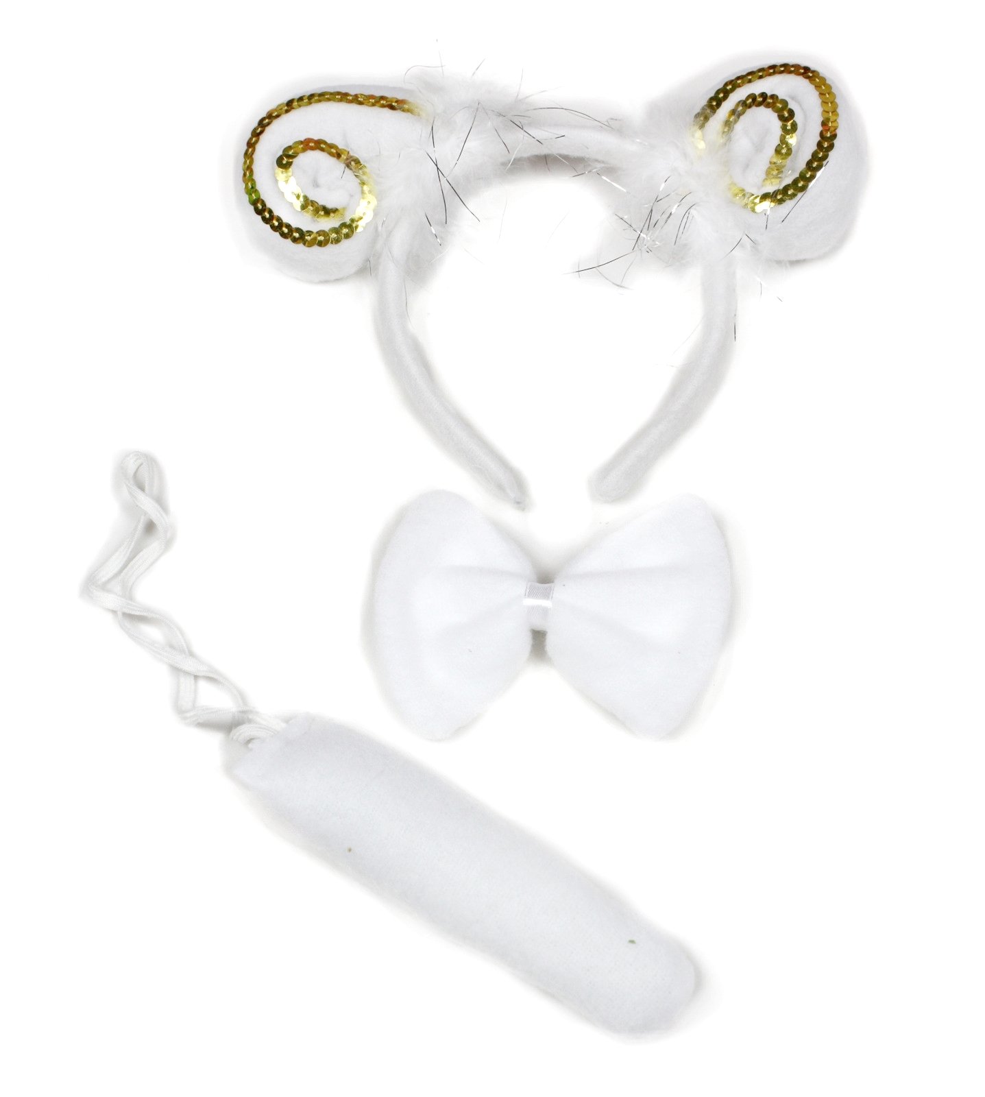 Petitebelle White Gold Sheep Headband Bowtie Tail 3pc Costume (One Size)