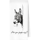 ERYBHKRTYH Funny Donkey Bathroom Hand Towels, Donkey Bathroom Decor, are You Pooping Farmhouse Farm Animal Decorative Waffle Hand Towels, 16x24 Inches