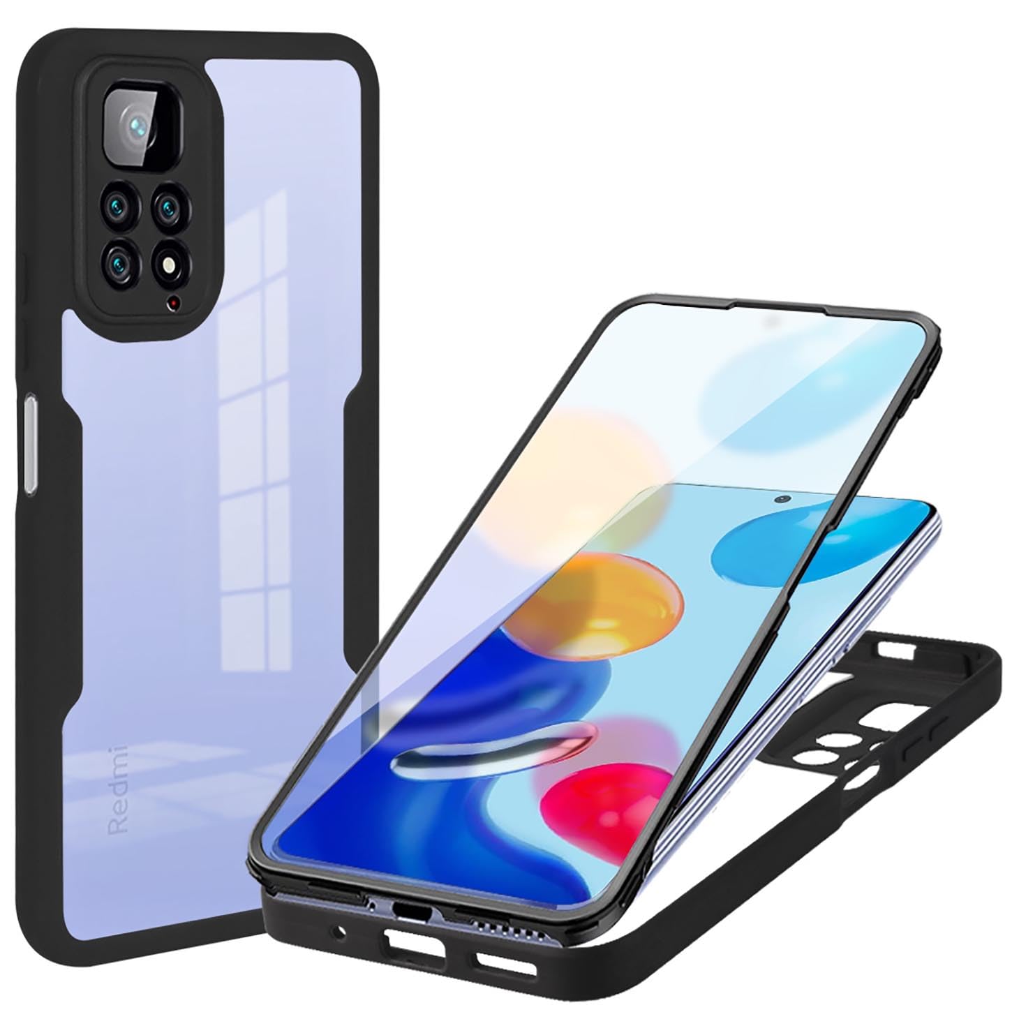 ILING Trasparente Case for Xiaomi Redmi Note 11 / Redmi Note 11S 4G, 360° Full Body Protection Shockproof Cover with Built-in Screen Protector, Ultra Thin Hard PC Silicone TPU Bumper Case (Black)
