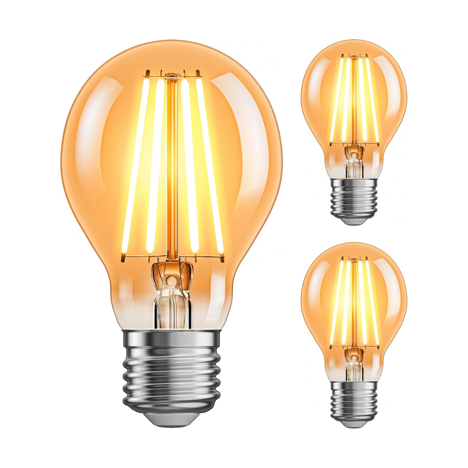 ledscom.de 3 Pieces E27 LED Bulb, A60, Extra Warm White (2400 K), 7 W, 778lm, 3-Step dimmer, Gold-Coloured