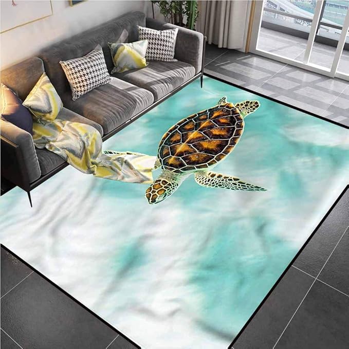 Area Rugs Print Large Carpet Turtle, Cute Endangered Baby