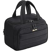 Bagstellar Travel Toiletry Bag for Women, Lightweight Large Quilted Puffy Makeup Bag Wide-open Make up Organizer Cloud Cosmetic Bag w/Handle for Traveling, Toiletries, Essentials, Accessories, Black