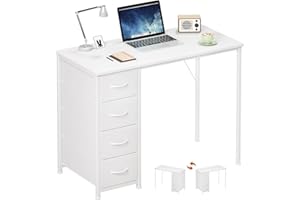Somdot Computer Desk with 4 Fabric Drawers, 39.4 inch Reversible Home Office Desk, Small Gaming Desk with Drawers, Metal Fram