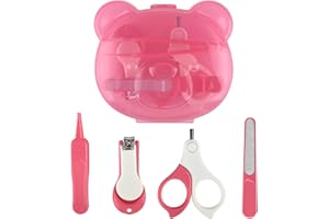 GLOVAL BABY Baby Nail Kit, Baby Manicure Kit and Pedicure Kit with Cute Bear Shape Case, 4-in-1 Kit with Baby Nail Clipper, Scissor, Nail File & Tweezer for Newborn, Infant, Toddler, Mothers Day Gifts(Pink)