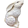 Easter Bunny Decoration, Decorative Farmhouse Sitting White Rabbit Bunny Figurine, Carved Rustic Distressed Animal Bunny Rabbits Ornaments - Home Decor Accents Collectible Bunny Figurine I Spring