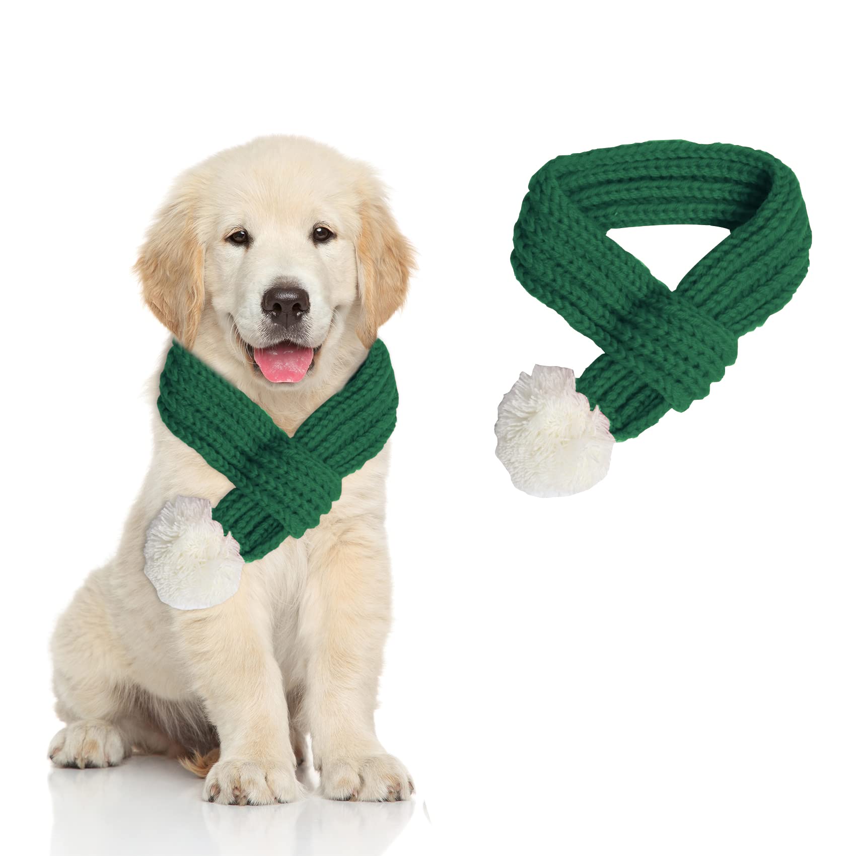 Santa Dog & Cat Knitted Red Scarf Bandanas, Christmas Outfit (M, Green)