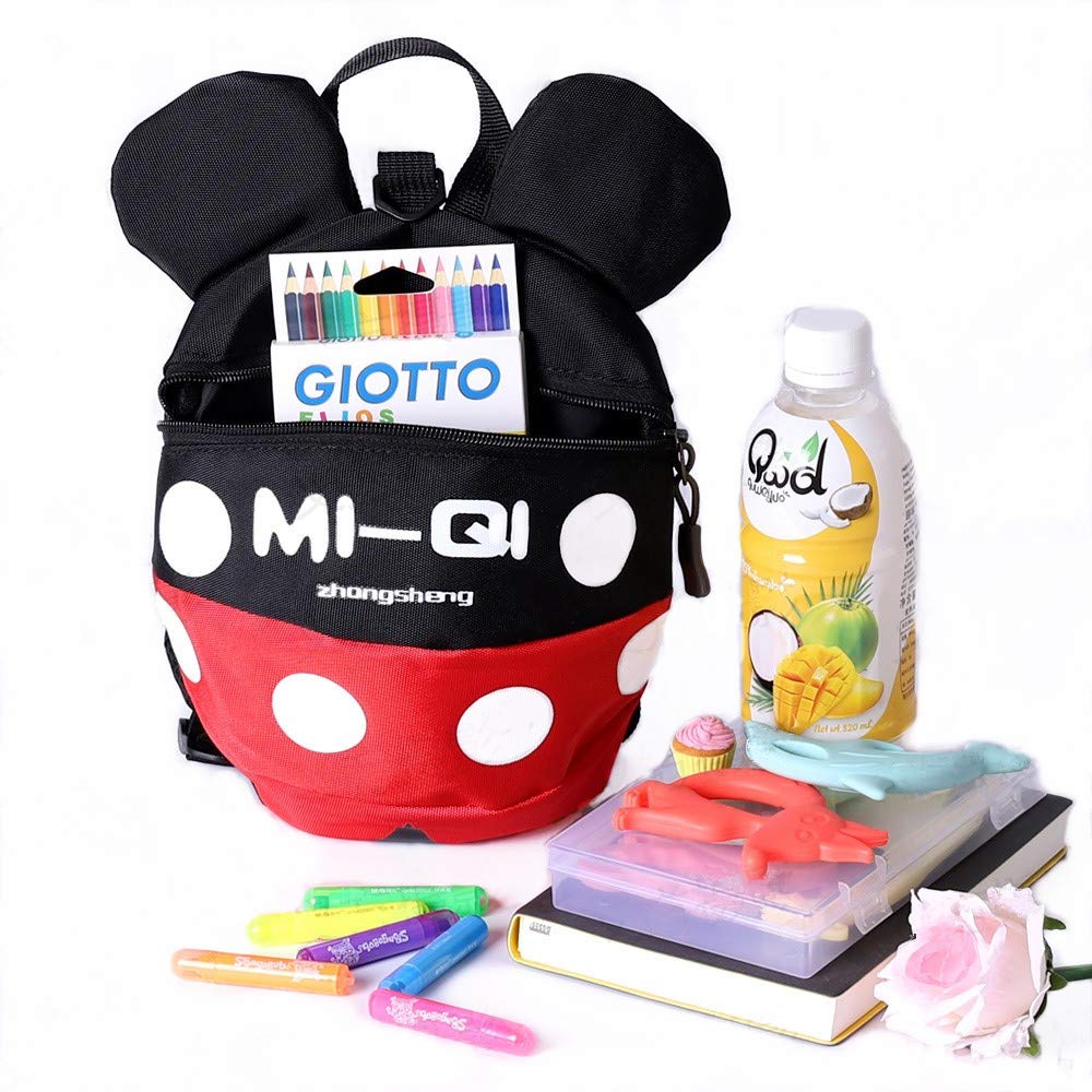 ﻿Baby Toddler Leash Baby Leash Backpack Little Kid Boys Girls Anti-Lost Travel Bag Harness Reins Cute Cartoon Backpacks with Safety Leash for Baby Backpack Leash for Toddlers 1-5 Years(Black red)