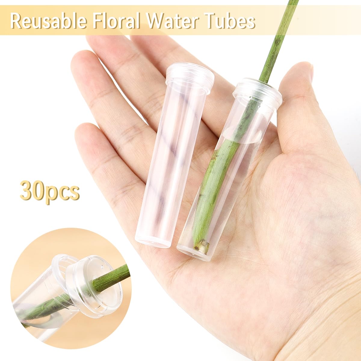 Vials for Flower Arrangements 2.8 Inch Floral Water Tubes Plastic Floral Vials with Caps (Clear, 30 Pack)