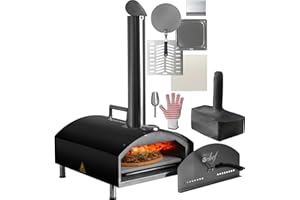 Deco Chef Outdoor Pizza Oven with 2-in-1 Pizza and Grill Oven Functionality, 13" Pizza Stone, Portable 3-Layer Stainless Steel Construction, Pizza Peel, Dough Scraper, Scoop, Slotted Grill (Black)
