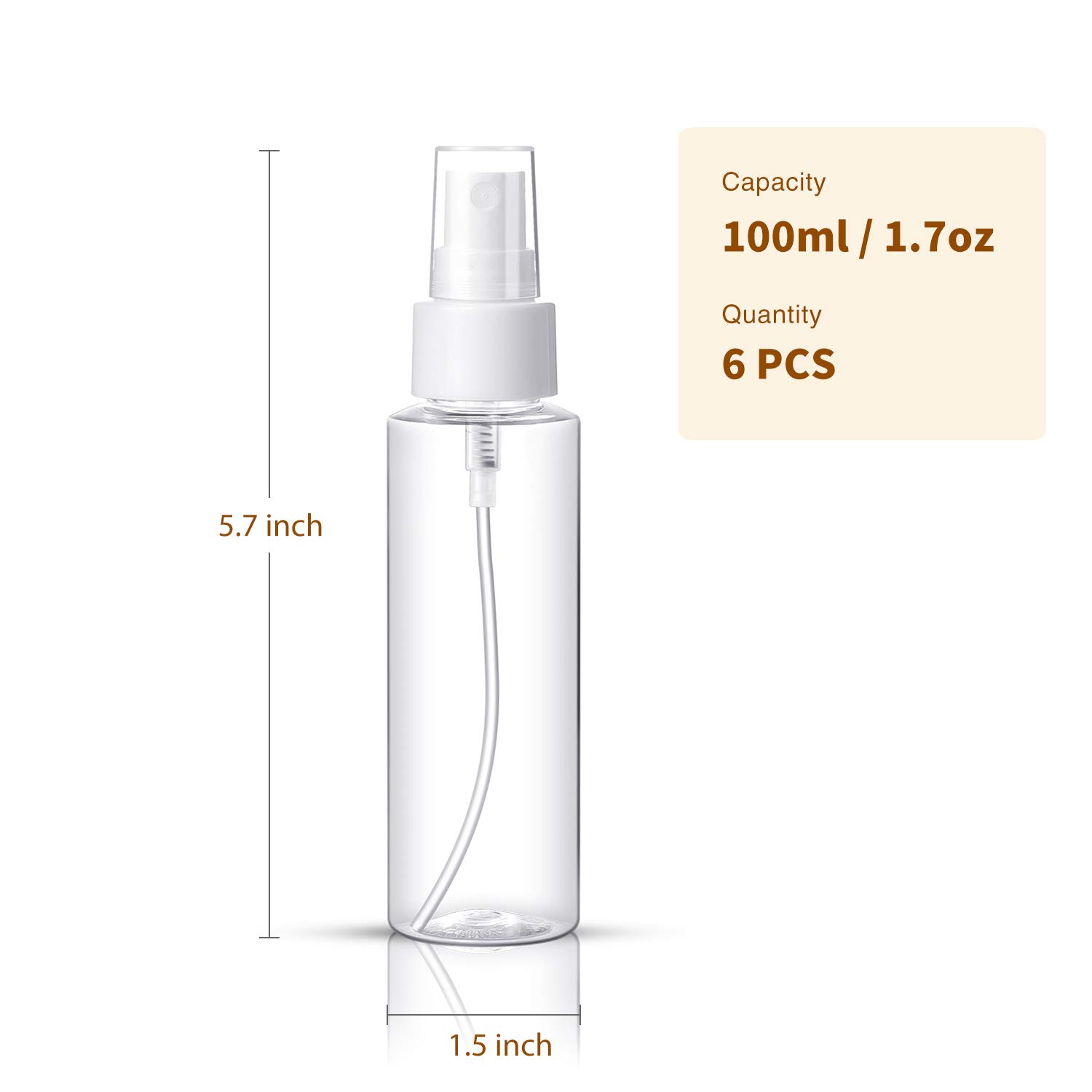 VEIDIA 6 Pack 100 ML Clear Spray Bottles Plastic Fine Mist Spray Bottle Container Refillable Makeup Cosmetic Atomizers Bottles for Cleaning, Hair, Perfumes, Liquids : Beauty