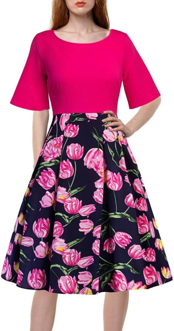 Elogoog Skirt Dress, Elogoog Women's Printed Half A-Line Evening Party Dress