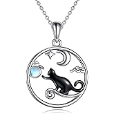 CRMAD Black Cat Necklace for Women Sterling Silver Moonstone Cat Jewelry Irish Gifts