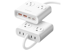 ORICO Power Brick, 25W GaN Power Strip, 8 in 1 Extension Cord with 4 AC Outlets and 2 USB-A and 2 USB-C Ports, 5ft Flat Plug 