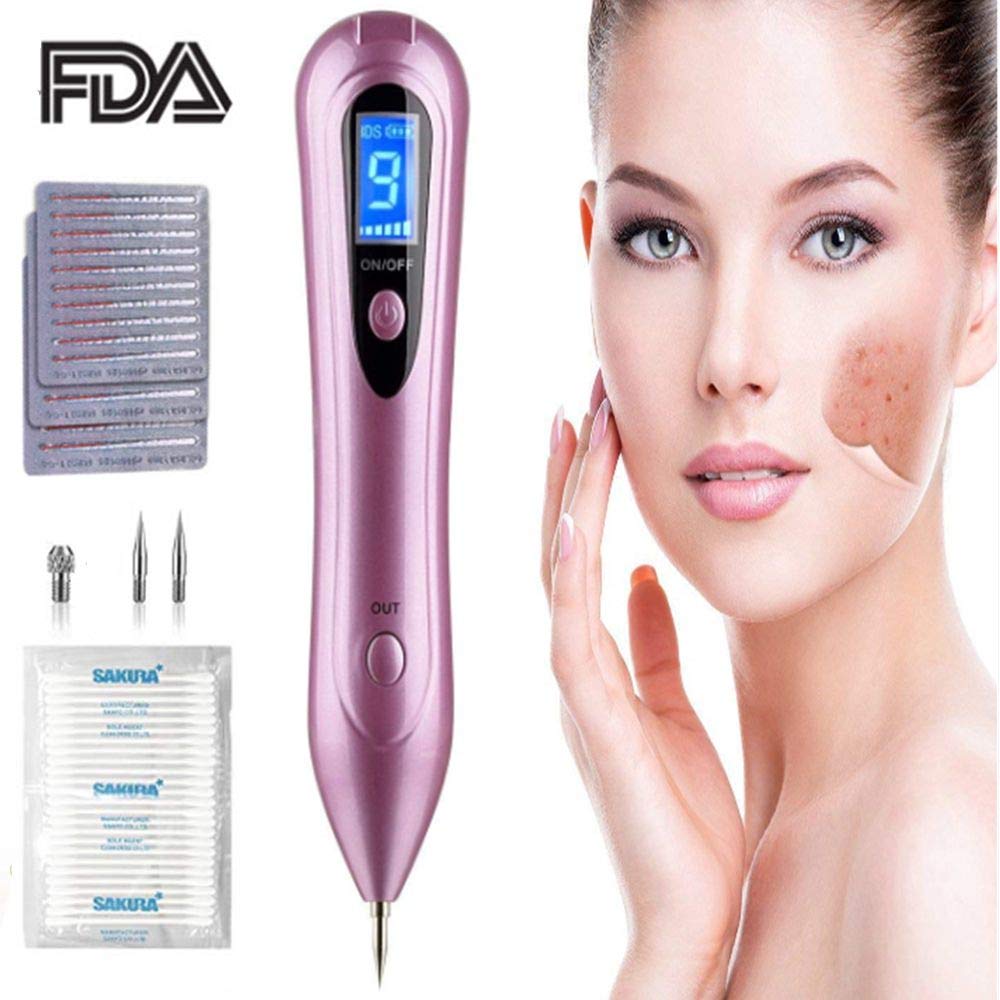 Mole Removal Pen, Protable Removal Tool Kit Adjustable 9 Strength Levels Beauty Pen for Body Facial Freckle Nevus Warts Age Spot Tattoo Remover-Black and RosePink (RosePink)