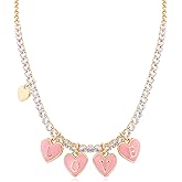 NEKOL LOVE Heart Charm Necklace for Women, Romantic Pink Heart Pendant with Gold-Plated Chain & Sparkling Zircon, Elegant Jewelry Gift