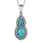 Genuine Turquoise Necklace 925 Sterling Silver Western Pendant Necklace Vintage Nature Gemstone Real Turquoise Jewelry for Women