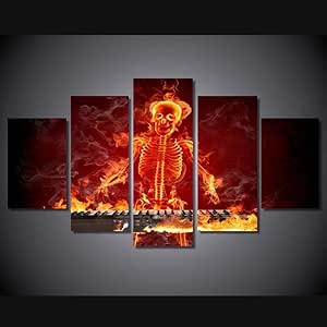 65Tdfc - 5 Pieza Cuadros sobre Lienzo - Teclado Esqueleto Calavera