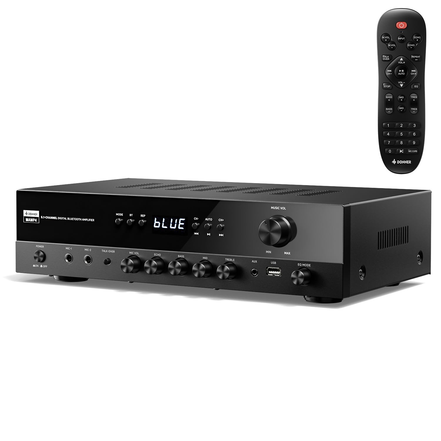 Photo 1 of (see all images) Donner Stereo Receivers, 5.1 Channel Audio Amplifier with Bluetooth 5.3, Optical/Coaxial, USB, FM, 2 Mic-in, Echo, RCA