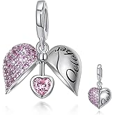 FOREVER QUEEN Birthstone Charms Wings of Angel 925 Sterling Silver Love You Heart Charm Dangle Bead for Charm Bracelet Necklace, Happy Birthday Jewelry Bead for Women