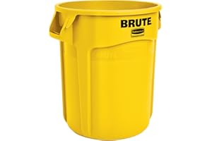 Rubbermaid Commercial Products BRUTE Heavy-Duty Round Trash/Garbage Can, 10-Gallon, Yellow, Outdoor Waste Container for Landscapers/Construction/Restaurants/Back of House/Offices/Warehouses