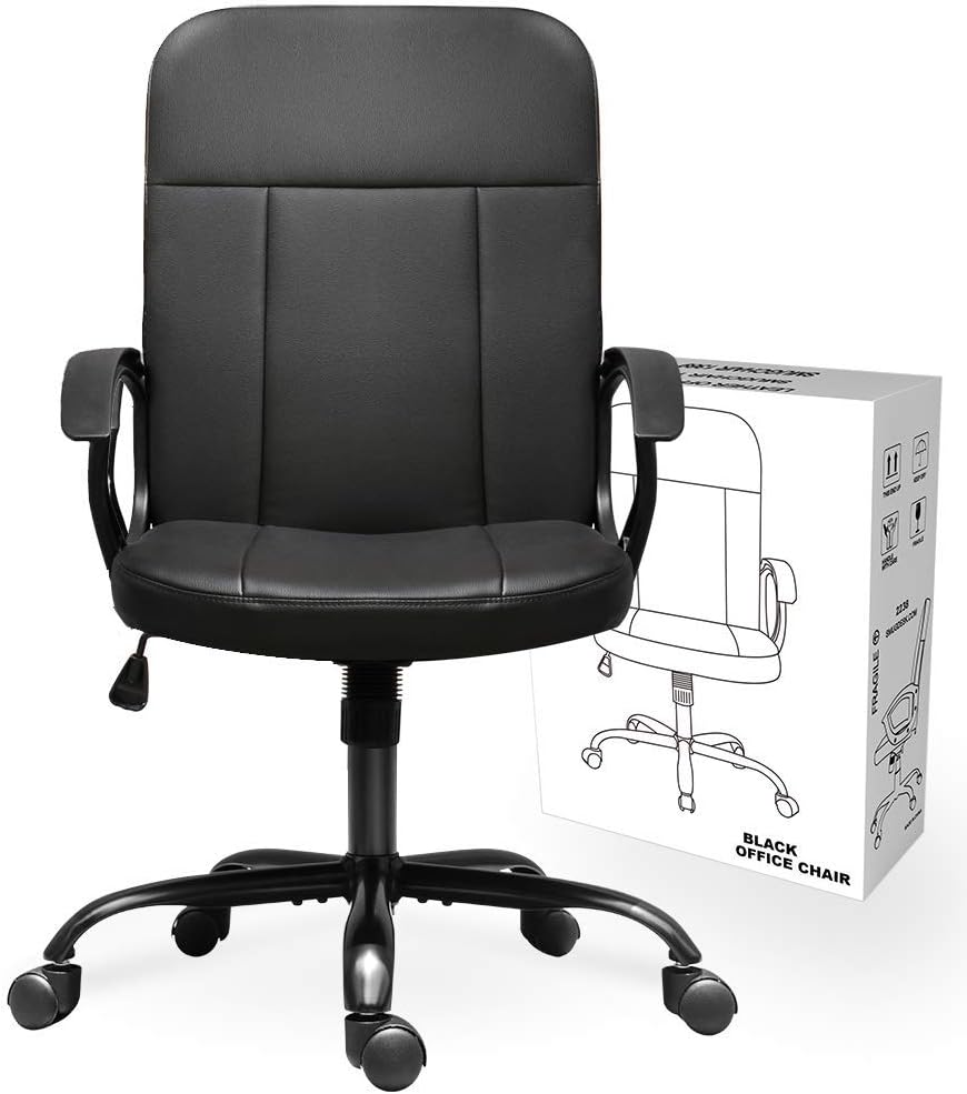 Office Chair, Mid Back Leather Desk Chair, Computer Swivel Office Task Chair, Ergonomic Executive Chair with Armrests