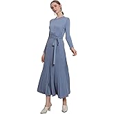 RanRui Womens Winter Fall Pleated Knitted Fit and Flare Long Sleeve Sweater Dress