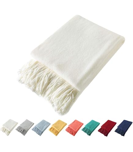 AORISSI 100% Acrylic Waffle Knit Throw Blanket - 50x60 Inch, Lightweight & Soft With Tassels, Ivory, All-Season Cozy Blanket - View #8
