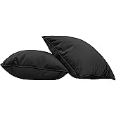 FDP 18" x 18" Velvet and Vinyl Square Pillow Set with Piping; Decorative Throw Pillow for Home Décor in Living Room, Bedroom or Lounge (2-Pack) - Onyx, 15162-350