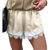 Y2K Lace Trim Micro Shorts for Women Elastic Waist Ruffle Lace Mini Shorts Satin Silk Lounge Slip Pj Bottoms
