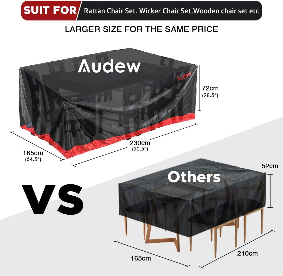 Audew Patio Furniture Covers 420D Upgrade Version Patio Table Cover Oxford Polyester Outdoor Furniture Covers Waterproof Fits for 6-8 Seats Blcak-Red 90.5''x64.5''x28.5'': Furniture & Decor