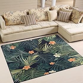 ALAZA Hawaiian Summer Palm Tree Leaves Flower Retro Area Rug Rugs for Living Room Bedroom 7' x 5' 615iTHjrU2L. SS280