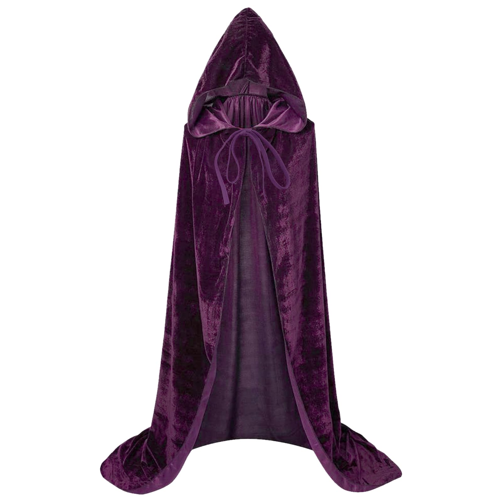FUIPVGI Purple Full Length Hooded Velvet Cloak,Wizard Costume,140 cm/55" Unisex Full Lenght Cloak,Grim Reaper Costume,Cloak Devil Witch Wizard Cosplay for Halloween Christmas (Purple)