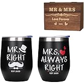 MRPAPA Unique Christmas for Couples - Engagement Wine Tumbler Gift Set - Bridal Shower Set for Her - Wedding Set for Couple - Mr and Mrs Tumbler Set (Black)