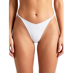 SWIMLANCE Women's Thong Adjustable Brazilian Bikini Bottom High Cut V String Swimsuit Sexy Bathing Suit Bottoms